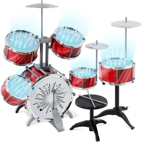 18-Piece Kids Beginner Drum Kit, Musical Instrument Toy Set w/ LED Lights - Lot 7006