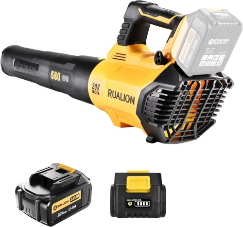 RUALION Cordless Leaf Blower: Electric Leaf Blower Battery Powered, 580CFM, 3-Speed Dial Electric Battery Blower with 2 * 20V 3.0Ah Battery for Lawn Care | Patio | Garage - Lot 6926