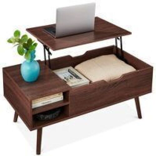 Wooden Mid-Century Modern Lift Top Coffee Table w/ Hidden Storage, Removable Shelf - Lot 5883