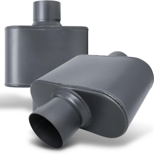 Inlet and Outlet Universal Muffler, Heavy Duty Stainless Steel Auto Accessories for Car Pickup Trucks, 12.5" Overall Length, Gray - Lot 6914