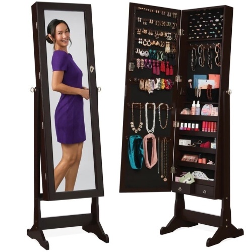 Full Length Freestanding Jewelry Mirror Armoire w/ Velvet Interior - Lot 6915