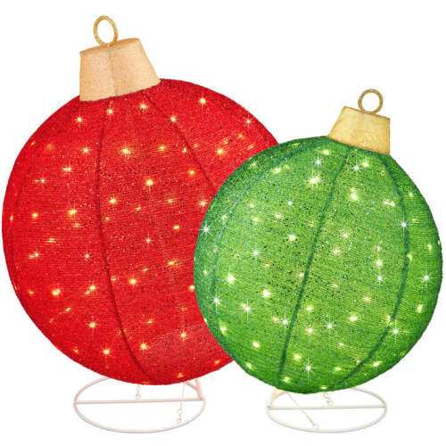 2pc Lighted Pop-Up Christmas Ornaments Decoration w/ 180 LED Lights, Stand - Lot 7071