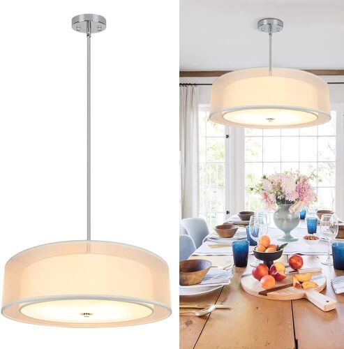 Depuley 3-Light 20" Double Drum Pendant Light with Adjustable Height, Semi Flush Mount - Lot 692