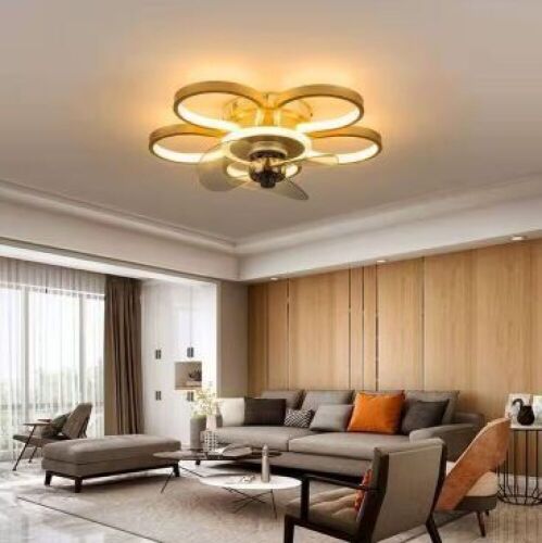 20 in. Integrated LED Indoor Gold Flush Mount Flower Shape Ceiling Fan with Light - Lot 716