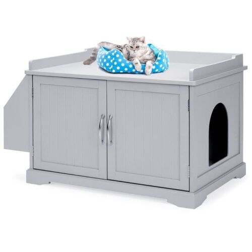 Large Wooden Cat Litter Box Enclosure & Storage Cabinet w/ Magazine Rack  - Lot 736