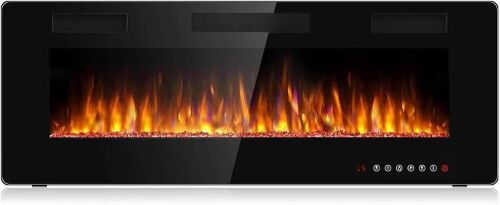 50 inch Recessed Wall Mounted Electric Fireplace, 12 Color Flame Options, 2 Heating Stage, Timer - Lot 65