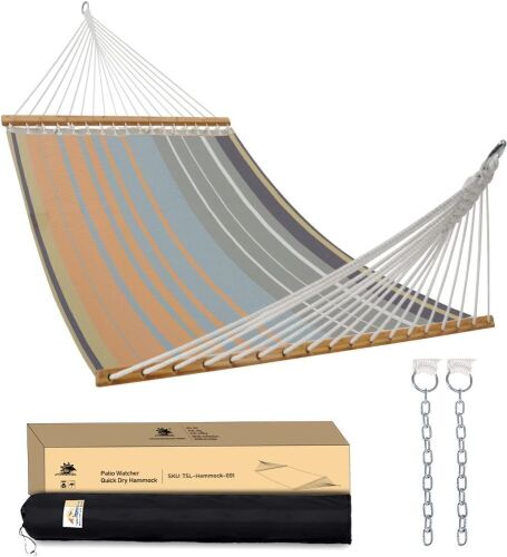 Patio Watcher 14 FT Quick Dry Hammock with Double Size Solid Wood Spreader Bar - Lot 527