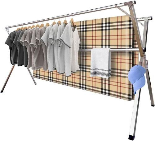 MRCTVG 94.5" Stainless Steel Adjustable and Foldable Laundry Drying Rack with 20 Windproof Hooks  - Lot 532