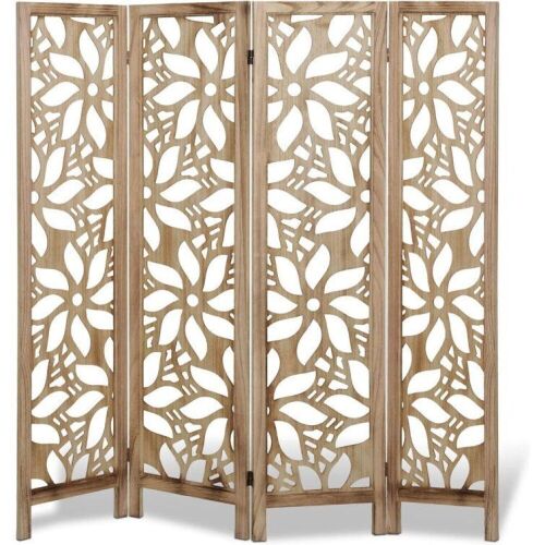 ECOMEX 4 Panel Room Divider Fully Carved, Natural - Lot 534