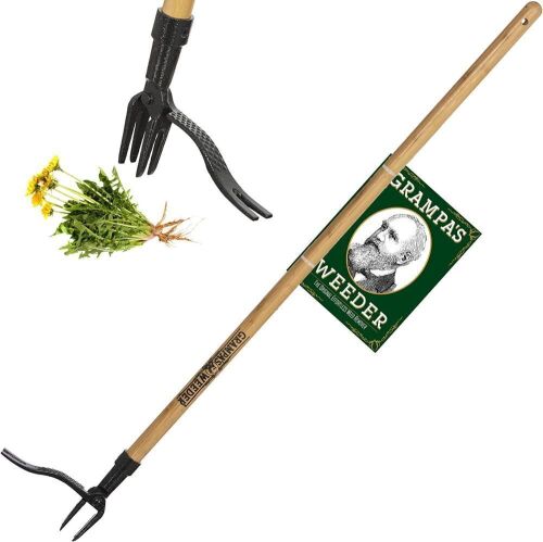 Grampa's Weeder Stand Up Weed Puller Tool with Long Handle, 4-Claw Steel Head Design - Lot 579