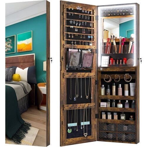 HNEBC Lighted Jewelry Organizer Cabinet Armoire with Door Mirror - Lot 589