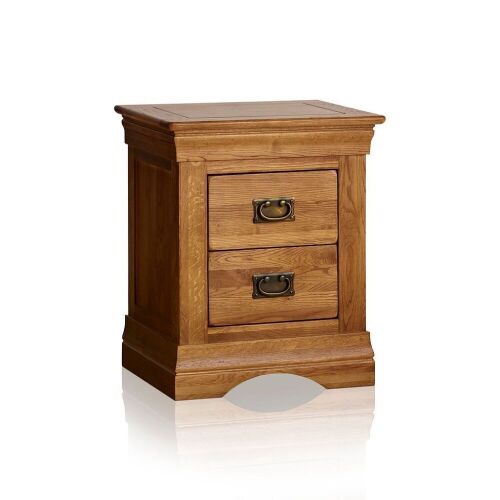 French Farmhouse Rustic Solid Oak 2 Drawer Bedside Table - Lot 40