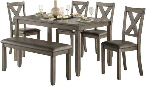 Homelegance 6-Piece Pack Dinette Set, 60-Inch Table, Gray  - Lot 48