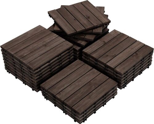 Yaheetech 27PCS Interlocking Wooden Flooring Patio Deck Tiles 12 x 12in Black  - Lot 460