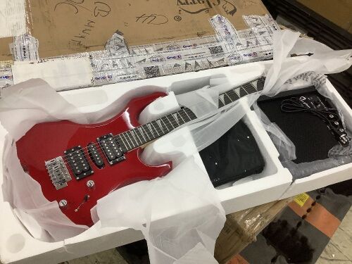 Glarry 37" Right-Hand Electronic Guitar with Amp for Beginner, Red  - Lot 275
