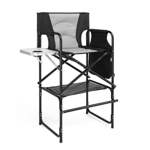 OmySalon 30in Portable Folding Directors Chair with Side Table, 300lb Capacity - Lot 430
