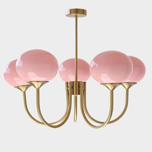Flyrose Mid Century 5-Light Sputnik Chandelier Light Fixture, Pink Glass Balls - Lot 341