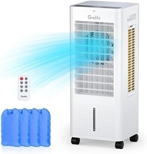 Grelife Portable Evaporative Air Cooler, 3-IN-1 Oscillation Air Cooler with Fan & Humidifier - Lot 703