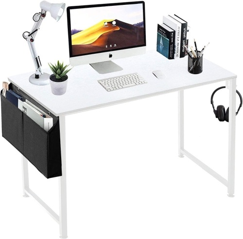 Lufeiya White Computer Desk for Bedroom - 40 inch Simple Modern Study Table Kid Girls Student Home Office Writing Desk, White - Lot 721