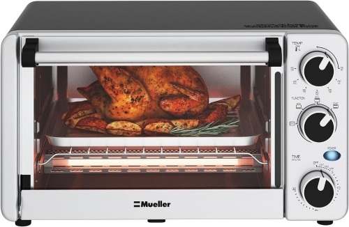 Mueller Toaster Oven with 30 Minute Timer - Toast - Bake - Broiler Settings, Stainless Steel, Natural Convection, Fits 9 inch Pizza, 4 Slice Toaster, 1100 W  14.84"D x 8.86"W x 11.85"H   - Lot 50