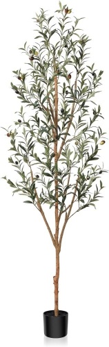 Kazeila Artificial Olive Tree 6FT Tall Faux Silk Plant for Home Office Decor Indoor Fake Potted Tree with Natural Wood Trunk and Lifelike Fruits - Lot 151