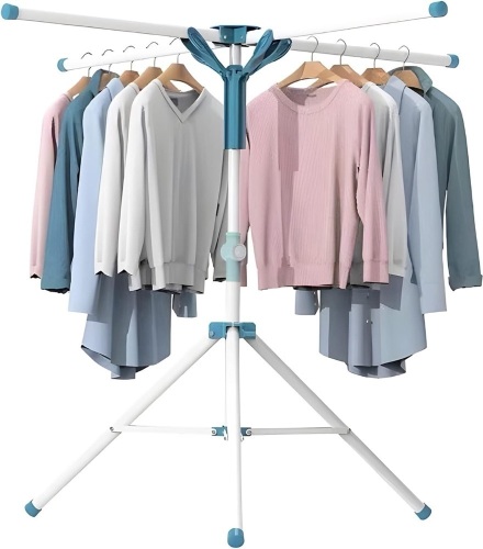JAUREE Tripod Clothes Drying Rack Folding Indoor, Portable Drying Rack Clothing and Height-Adjustable, Space Saving Laundry Drying Rack with 20 Clips  4.72"D x 4.72"W x 39.37"H - Lot 155