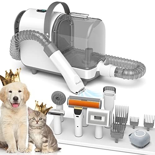 Bunfly Pet Clipper Grooming Kit and Vacuum Picks Up 99% Pet Hair, 7 Pet Grooming Tools, 3L Large Capacity Easy Clean Dust Cup for Pet Hair, Home Cleaning（Silver） - Lot 434A