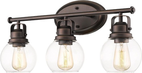 Audickic Farmhouse Bathroom Vanity Lamp, 3-Light Wall Mounted Vanity Lighting Fixture Over Mirror, Metal Frame with Clear Glass, AD-2148-3W - Lot 102