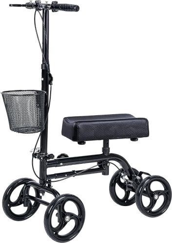 WINLOVE Black Steerable Knee Walker Roller Scooter with Basket Dual Braking System for Angle and Injured Foot Broken Economy Mobility - Lot 103