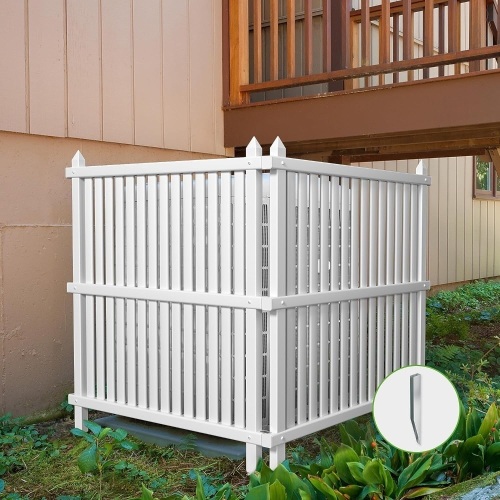 Beimo Privacy Fence Panels Screen Outside, Air Conditioner Fence Vinyl Plastic Outdoor Garbage Trash Can Enclosure, 2 White Panels, 36 "W x 42 "H with Metal Stake  - Lot 104