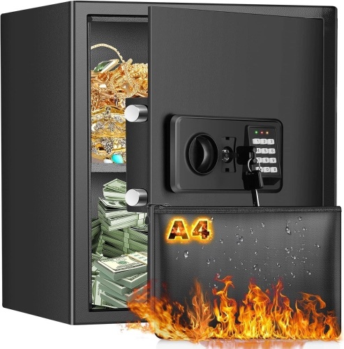 1.6 Cubic Home Safe Fireproof Waterproof with Digital Keypad Key, Anti-Theft Fireproof Safe with Fireproof Document Bag, Security Safe Box for Pistol Money Medicine Important Documents - Lot 244