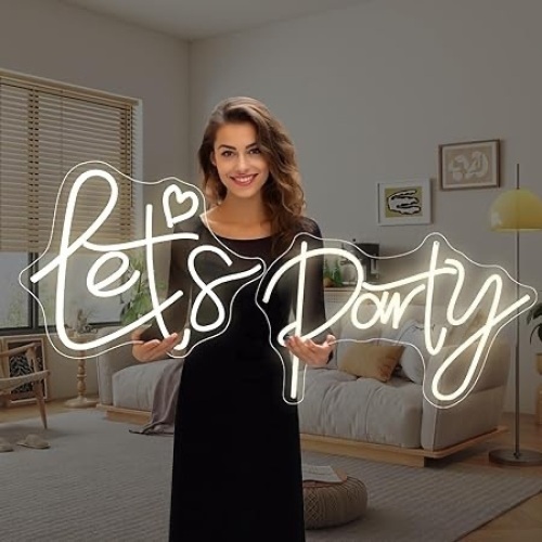 super large lets party neon sign for bedroom wall super neon sign for wall decor for bachelorette party, engagement party birthday party wasoee - Lot 248