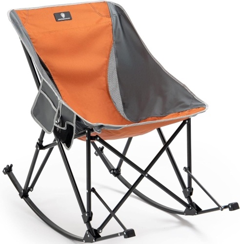Dowinx Oversized Folding Rocking Camping Chair, Portable High Back Outdoor Rocker for Patio, Garden, Lawn, Supports up to 300 lbs, Orange - Lot 250