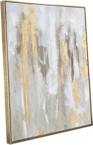 Gold Abstract Wall Art Decor - Framed Abstract Canvas Artwork with Gold Foil and texture for modern style decor, Ready to hang 24Wx32L Framed - Lot 253