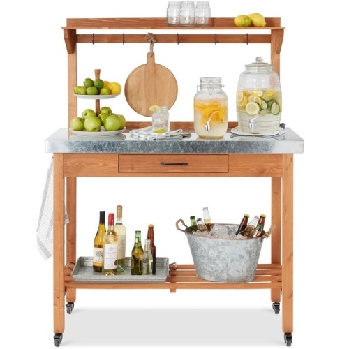 Mobile Outdoor Table and Storage Cabinet w/ 4 Wheels, Stainless Steel Top 44"(L) x 18"(W) x 62.5"(H) - Lot 71