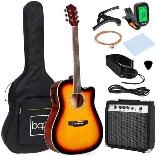 Beginner Acoustic Electric Cutaway Guitar Set w/ Case, Strap - 41in  - Lot 77