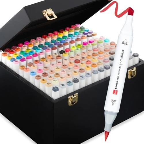 Alcohol-Based Marker Pen Kit w/ Brush & Chisel Tip, Carrying Case - 168ct  - Lot 335A
