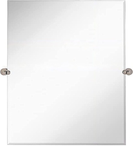 Hamilton Hills 30x40 inch Frameless Pivot Mirrors for Bathrooms with Polished Chrome Rounded Wall Brackets | Rectangular Tilting & Farmhouse Wall-Mounted Vanity | Brushed Nickel Mirror for Hanging - Lot 753
