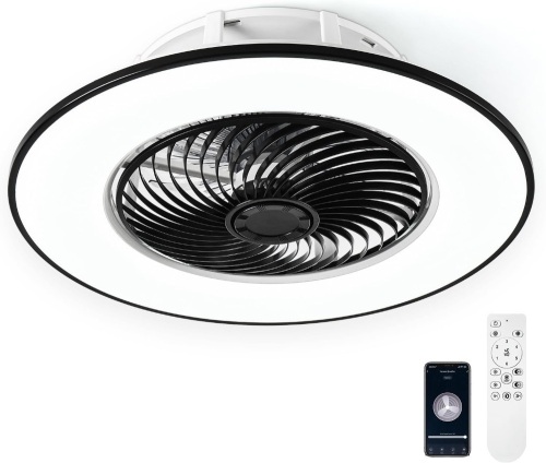 YANASO Ceiling Fan with Light Modern, Bladeless, with Remote Control Smart LED Dimmable Lighting Indoor Low Profile Ceiling Fan Flush Mount (Black) - Lot 189