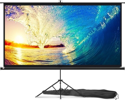 Projector Screen with Stand 100 inch - Indoor and Outdoor Projection Screen for Movie or Office Presentation - Adjustable from 16:9 to 4:3 HD Premium Wrinkle-Free Tripod Screen for Projector  - Lot 269