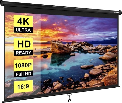 VIVOHOME 100 Inch Manual Pull Down Projector Screen, 16:9 HD Retractable Widescreen for Movie Home Theater Cinema Office Video Game, Black - Lot 275
