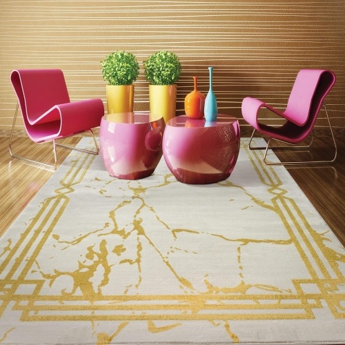 Antep Rugs Babil Gold 6x9 Abstract Marble Geometric Indoor Area Rug (Beige, 6'7" x 9')  - Lot 286