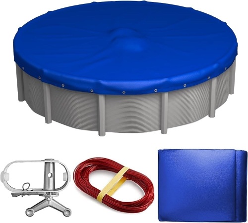 WASIGU 21 ft Winter-Pool-Cover for Above-Ground-Pools，Includes Winch and Cable for Easy Installation, Superior Strength & Durability, Treated for UV Protection,Foldable Storage,Blue 24"L x 24"W - Lot 289