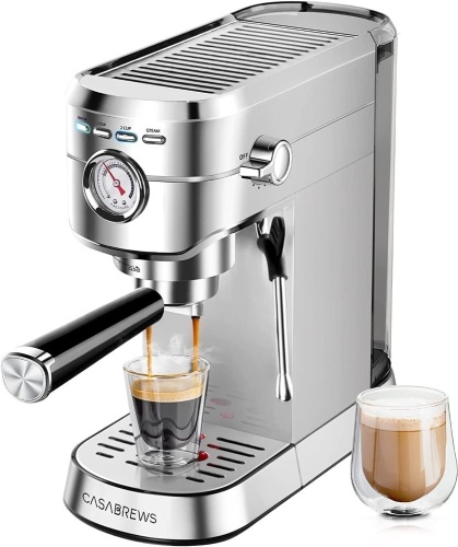 CASABREWS Espresso Machine 20 Bar, Professional Espresso Maker with Milk Frother Steam Wand, Compact Coffee Machine with 34oz Removable Water Tank for Cappuccino, Latte, Gift for Dad or Mom  - Lot 291