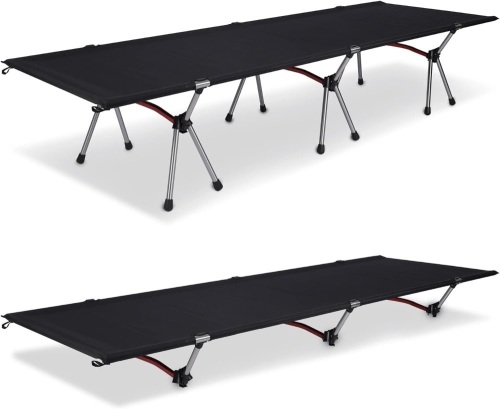 REDCAMP Ultralight Folding Camping Cot for Adults, Portable Lightweight Backpacking cot with Carry Bag for Hiking Outdoor Travel, Black with 2 Heights - Lot 296