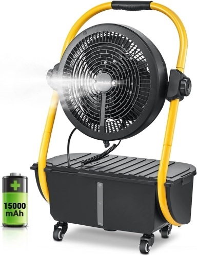 Geek Aire Battery Operated Misting Fan, Rechargeable Outdoor Floor Fan with 2.9 Gal Water Tank, Powered Waterproof Durable 15000mAh Battery Run for Patio, Camping Gear Accessories - 12 Inch  - Lot 298