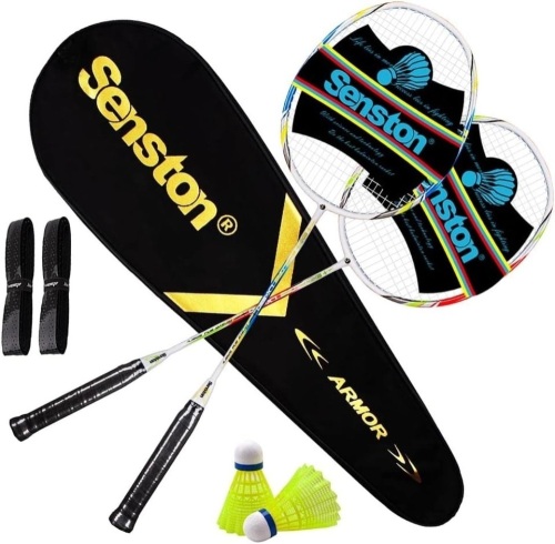 Senston Badminton Rackets Set of 2, Graphite Shaft Badminton Racquets Including Badminton Bag, 2 Badminton Shuttlecock, 2 Racquet Grip  - Lot 321