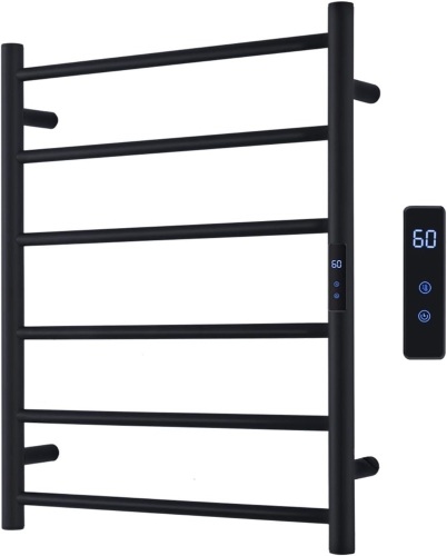 MAVENCOOL Heated Towel Warmer Rack, 6 Bars Wall Mounted Electric Towel Warmer for Bathroom, Plug-in Towel Drying Rack, Matte Black Stainless Steel Hot Towel Rack with Timer and LED Indicator - Lot 327