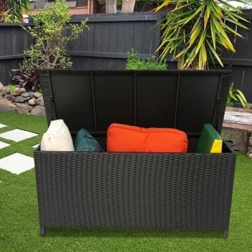 Black Radeway 116 Gallons Water Resistant Wicker Deck Box with Wheels (Part number: ZFY-HG020185-Black)  - Lot 123