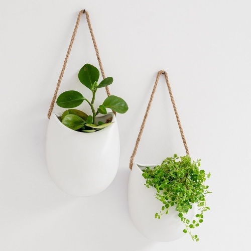 Kazai. Wall Planters -Ellie- | Hanging Ceramic Plant Pots 2 Pieces | Wall Decoration for Indoors, Balcony and Garden | White (Matte) - Lot 147